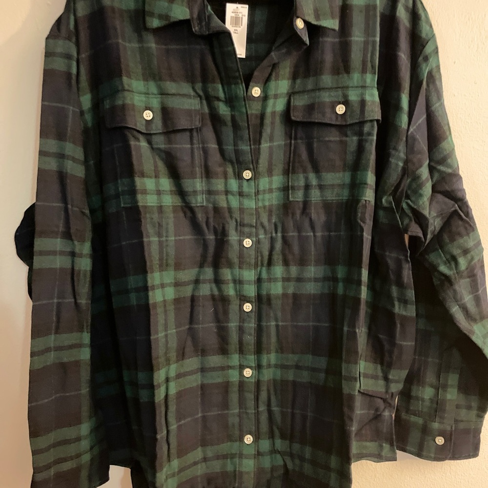 Old Navy Green and Black Plaid Button-Up Women’s Boyfriend Shirt XXL TALL